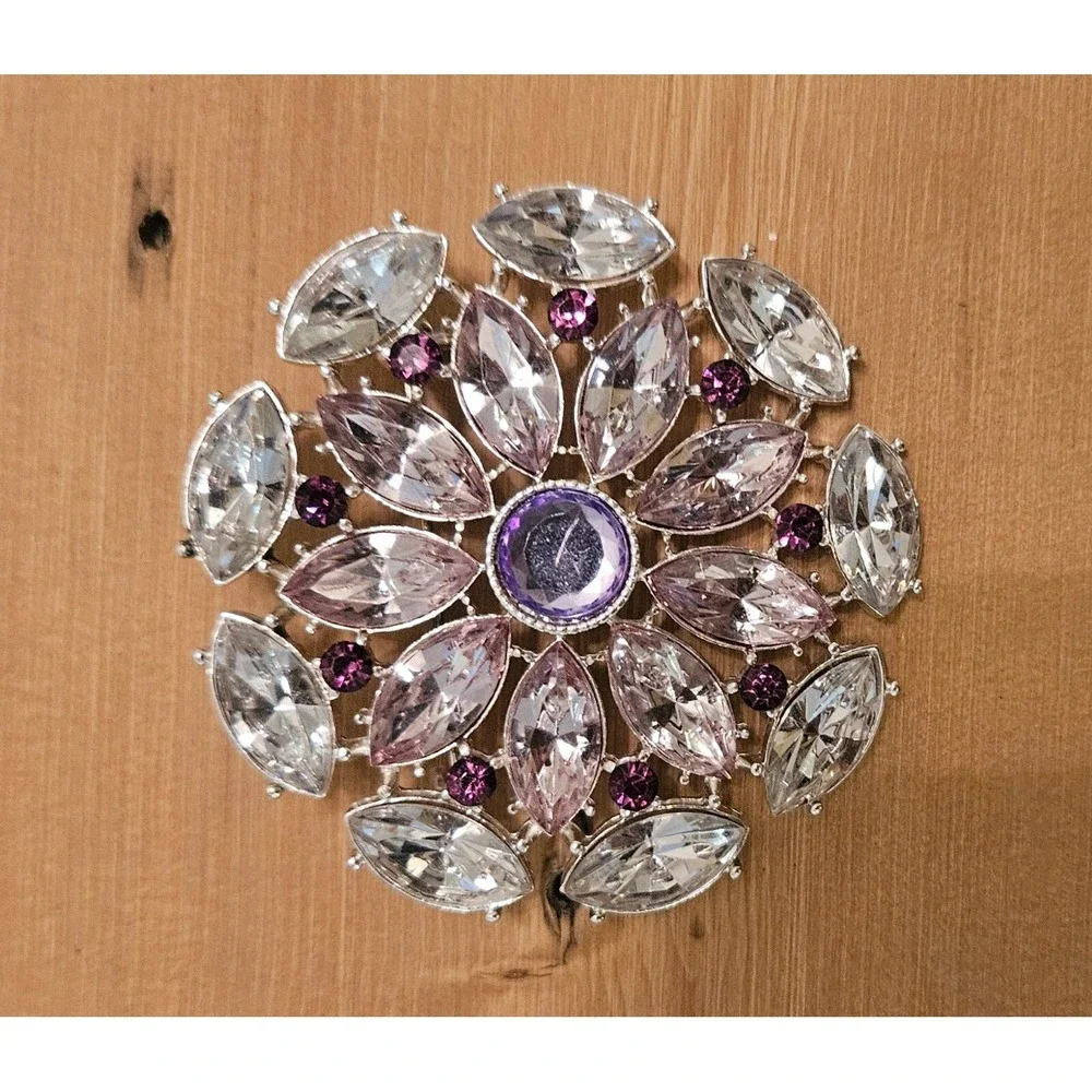 Vintage RMN  Roman Silver And Purple Rhinestone Brooch Pin - Large - Sparkle‎